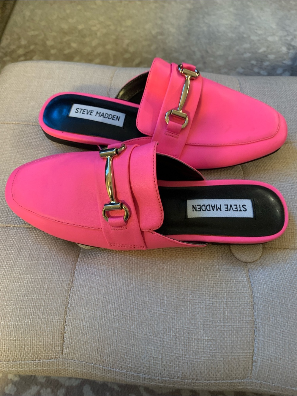 Steve Madden Hot Pink Backless Loafers with Gold Buckle